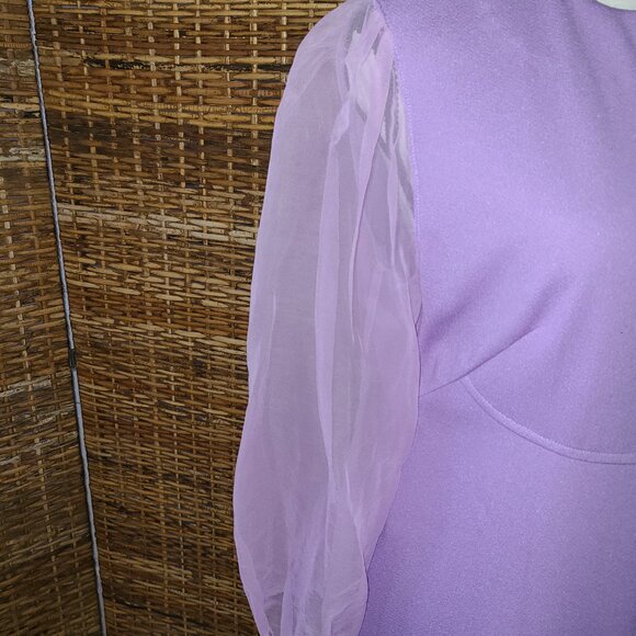 Vintage Hand Made Maxi Dress Lilac Sheer Puffy Sleeve Zipper Back - Picture 3 of 5